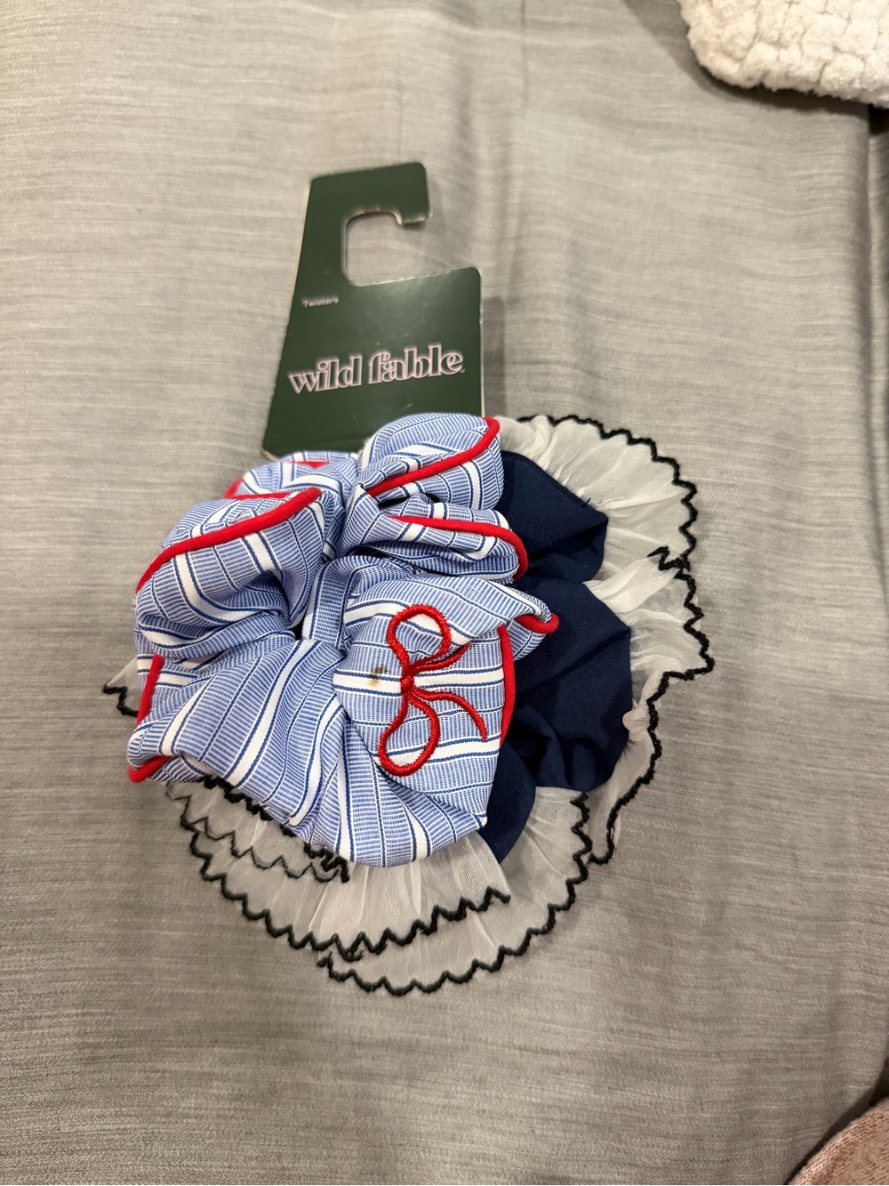 wild fable Navy, Light Blue & Red Trim Kids Scrunchie Set
